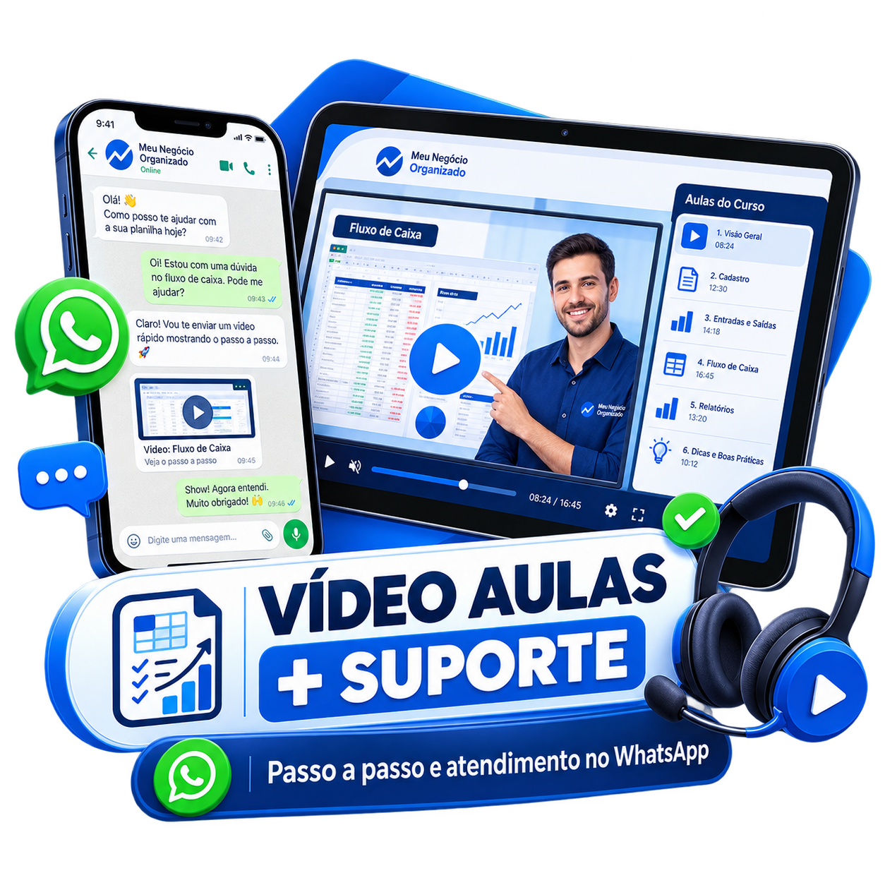 Vídeo aulas e suporte exclusivo no WhatsApp